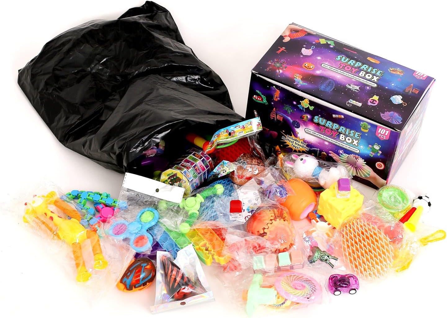 25 or 101 Pieces Fidget Mystery Box for Kids Girls & Boys - Fun Sensory Fidget Toys Bulk Variety Pack for Toddlers - Fidget Prizes for Classroom Surprise Gift Box