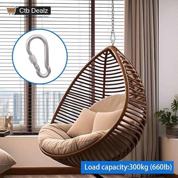 Oval Carabiner Stainless Steel - Small Strong Metal Multitool Carabiner Heavy Duty for Hammocks, Keys, Hanging (6 Pcs)