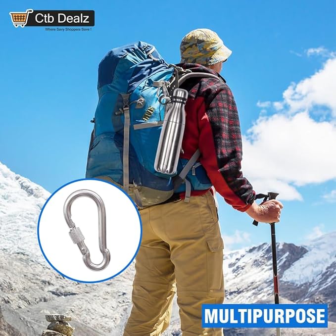 Oval Carabiner Stainless Steel - Small Strong Metal Multitool Carabiner Heavy Duty for Hammocks, Keys, Hanging (6 Pcs)