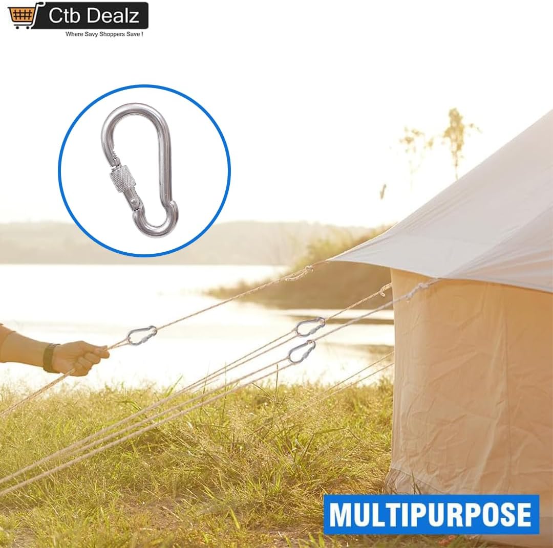 Oval Carabiner Stainless Steel - Small Strong Metal Multitool Carabiner Heavy Duty for Hammocks, Keys, Hanging (6 Pcs)