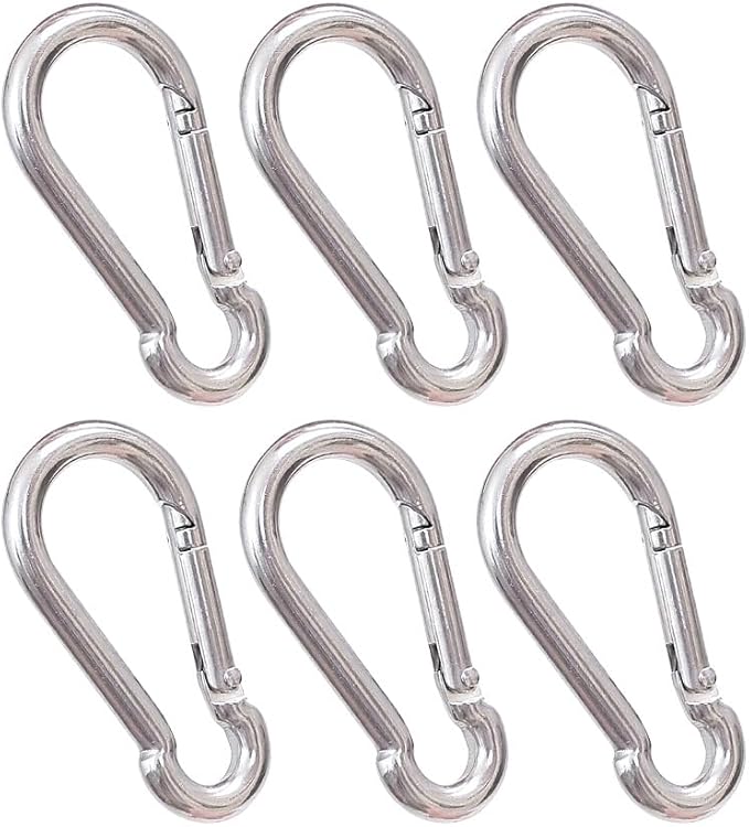 Oval Carabiner Stainless Steel - Small Strong Metal Multitool Carabiner Heavy Duty for Hammocks, Keys, Hanging (6 Pcs)