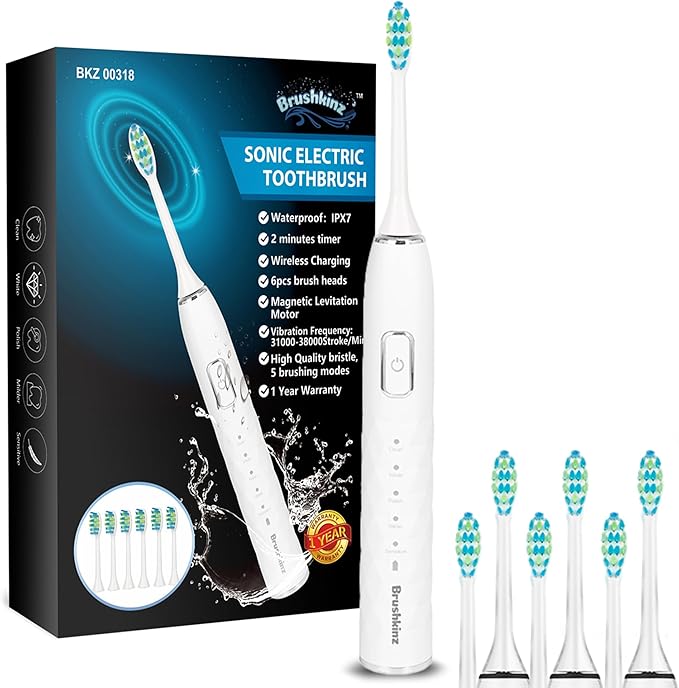 Sonic Electric Toothbrush - 5 Modes with Smart Timer - Soft Bristle Wireless Rechargeable Toothbrush for Adults - Power Vibrating Toothbrush for Dental Oral Care - Lasts 60 Days