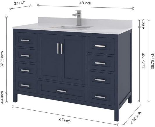 Ayna Decors Rooh 48" Navy Blue Bathroom Vanity with Sink - Premium Quality I Durable I Easy Install