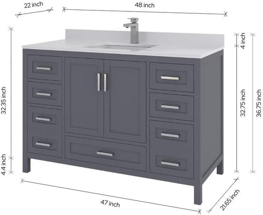 Ayna Decors Rooh 48" Charcoal Grey Bathroom Vanity with Sink - Premium Quality I Durable I Easy Install