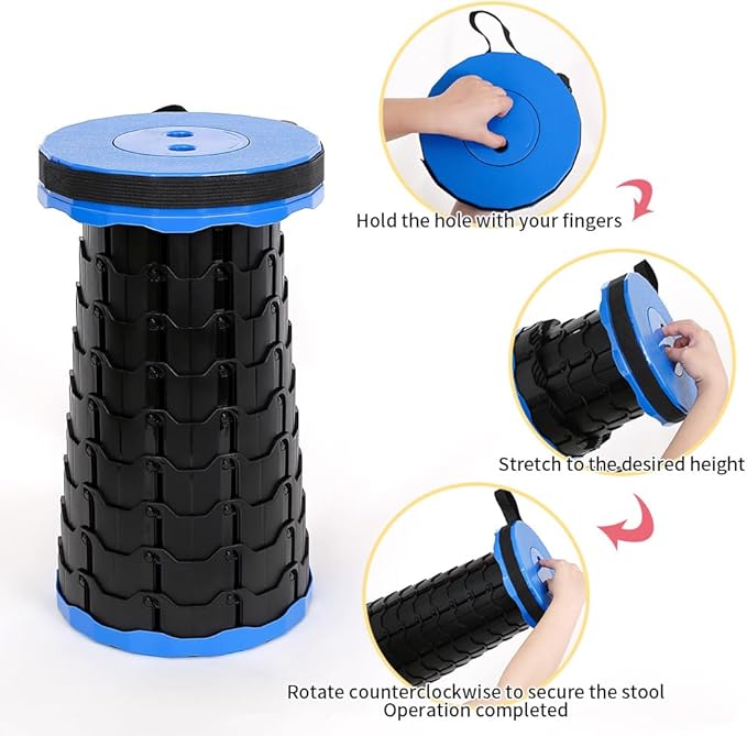 Camping Collapsible Stool | Outdoor Sitting Fishing Telescopic Foldable Travel Seat for Adults | Lightweight Small Portable Stool Holds 400 lbs