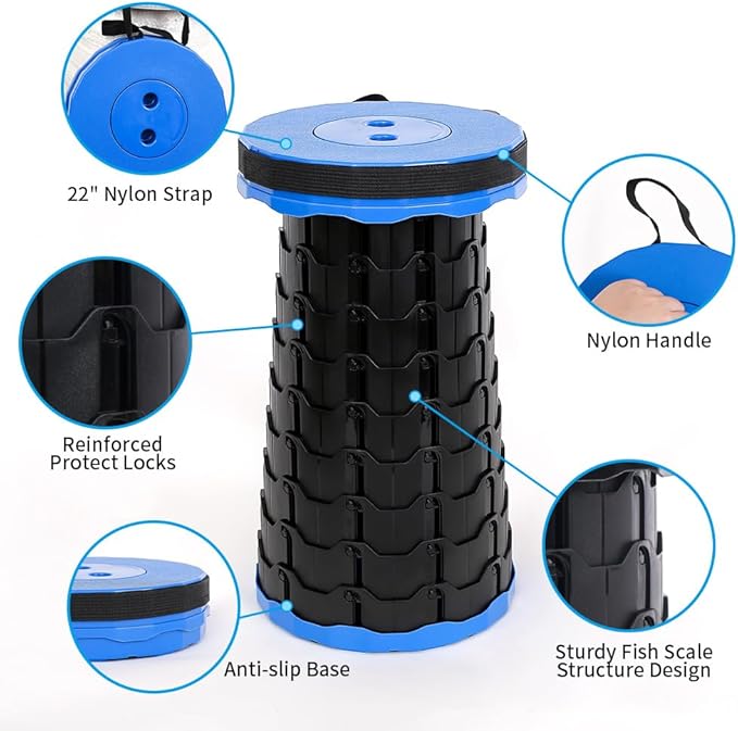 Camping Collapsible Stool | Outdoor Sitting Fishing Telescopic Foldable Travel Seat for Adults | Lightweight Small Portable Stool Holds 400 lbs