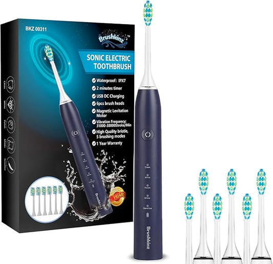 Sonic Electric Toothbrush - 5 Modes with Smart Timer - Soft Bristle USB Rechargeable Toothbrush for Adults - Power Vibrating Toothbrush for Dental Oral Care (Textured Body)