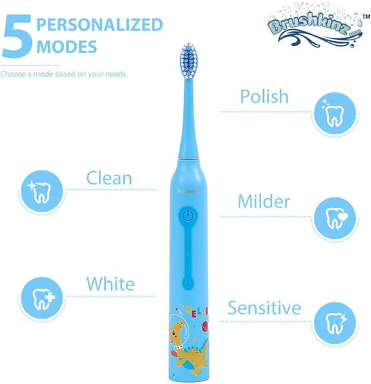 Kids Electric Toothbrush - 3 Modes with Smart Timer - Soft Bristle USB Rechargeable Toothbrush - Sonic Power Vibrating Toothbrush for Dental Oral Care - Lasts 50 Days