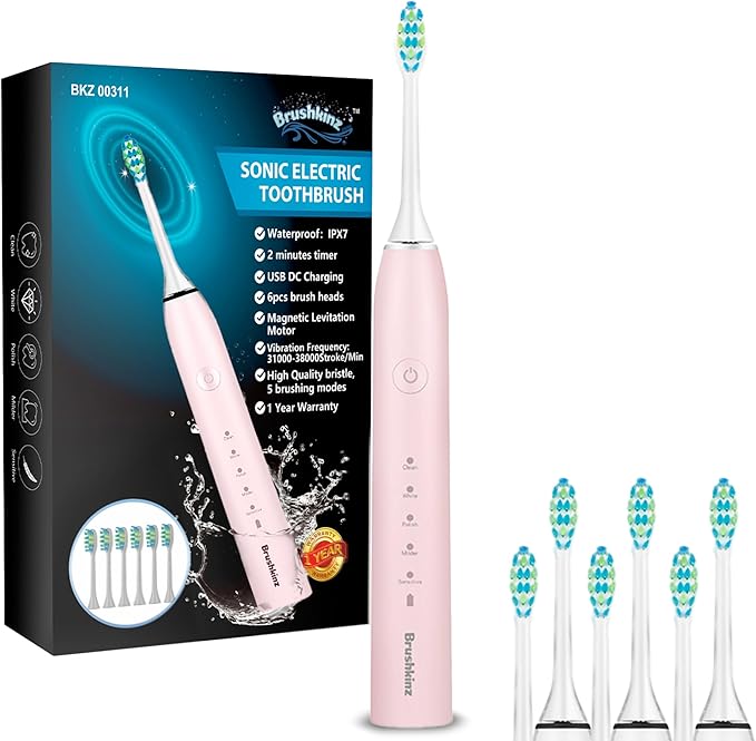 Sonic Electric Toothbrush - 5 Modes with Smart Timer - Soft Bristle USB Rechargeable Toothbrush for Adults - Power Vibrating Toothbrush for Dental Oral Care (Textured Body)