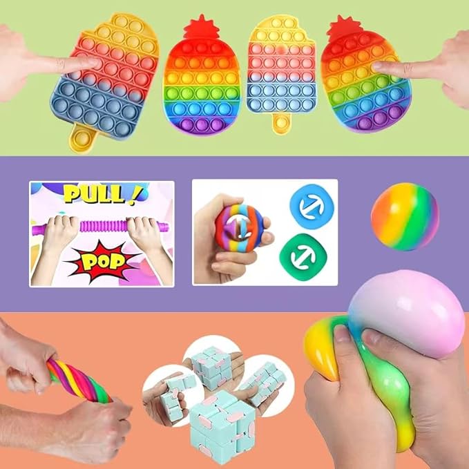 25 or 101 Pieces Fidget Mystery Box for Kids Girls & Boys - Fun Sensory Fidget Toys Bulk Variety Pack for Toddlers - Fidget Prizes for Classroom Surprise Gift Box