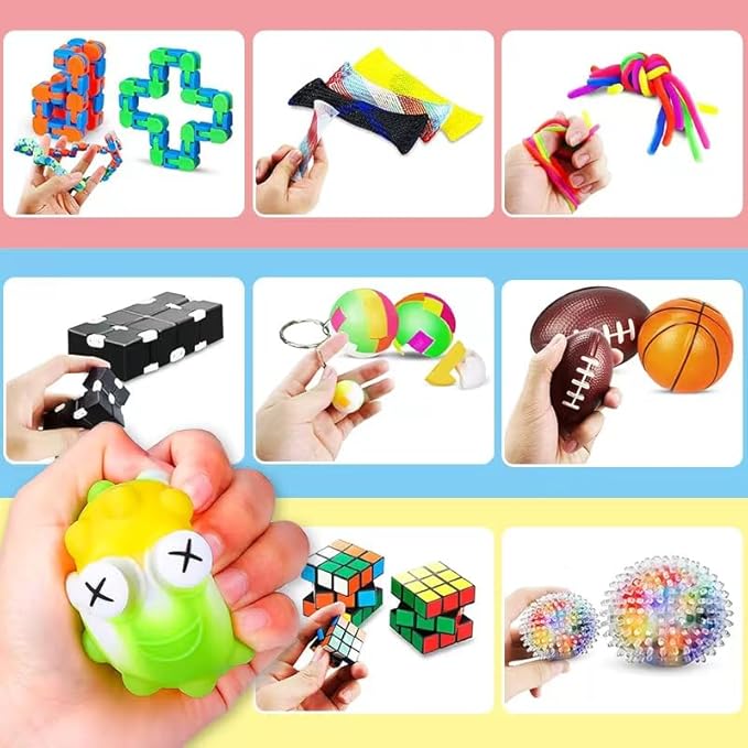 25 or 101 Pieces Fidget Mystery Box for Kids Girls & Boys - Fun Sensory Fidget Toys Bulk Variety Pack for Toddlers - Fidget Prizes for Classroom Surprise Gift Box