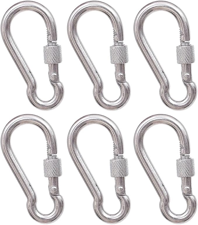 Oval Carabiner Stainless Steel - Small Strong Metal Multitool Carabiner Heavy Duty for Hammocks, Keys, Hanging (6 Pcs)