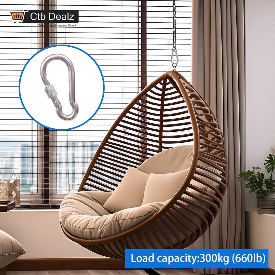 Oval Carabiner Stainless Steel - Small Strong Metal Multitool Carabiner Heavy Duty for Hammocks, Keys, Hanging (6 Pcs)