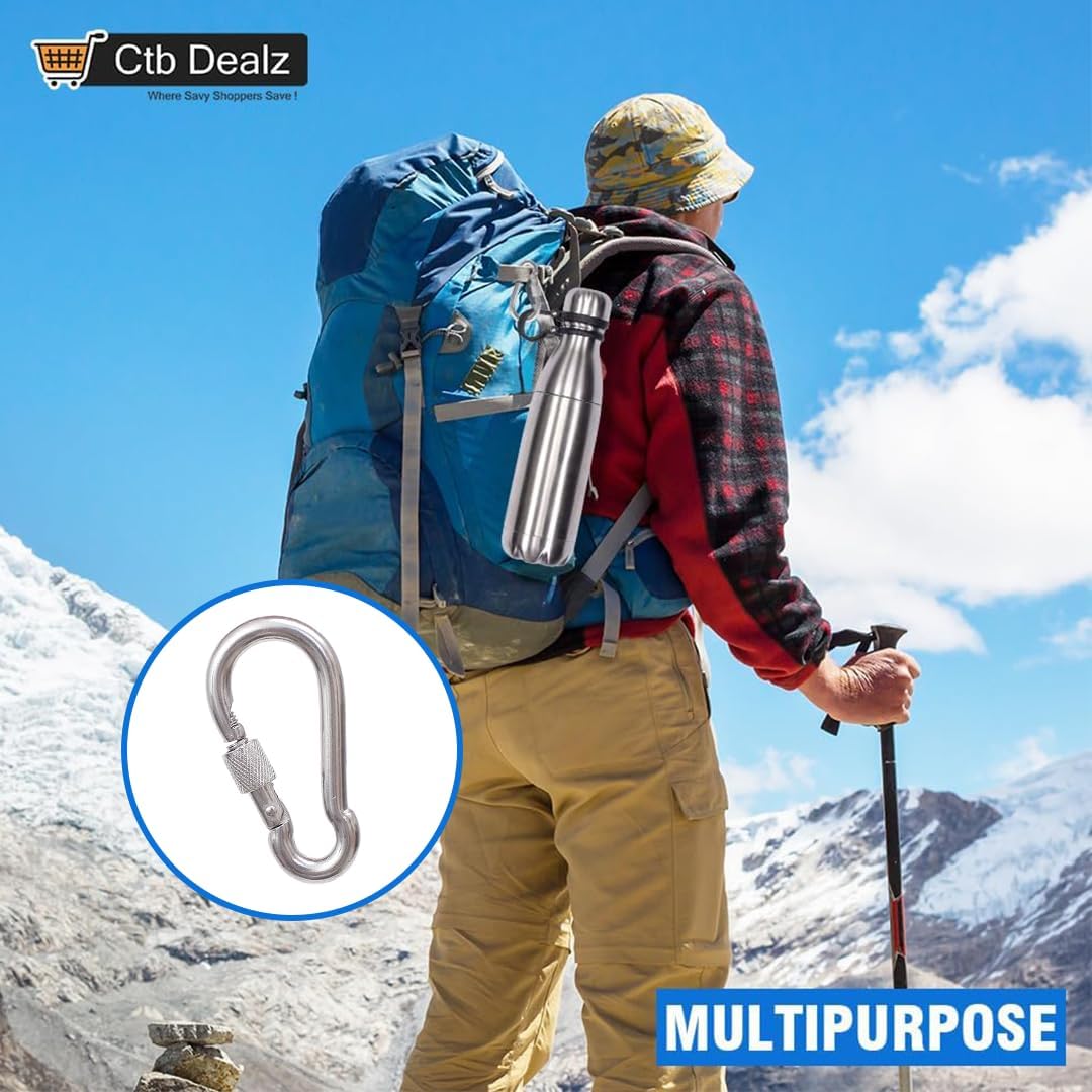 Oval Carabiner Stainless Steel - Small Strong Metal Multitool Carabiner Heavy Duty for Hammocks, Keys, Hanging (6 Pcs)
