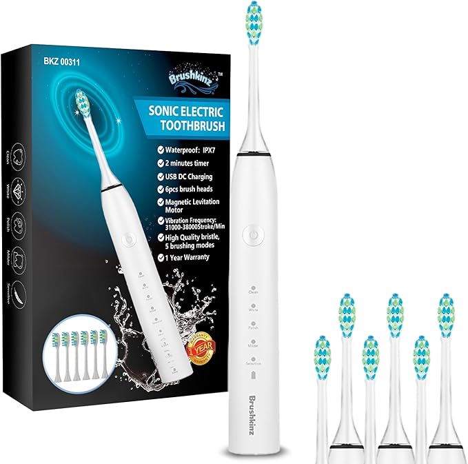 Sonic Electric Toothbrush - 5 Modes with Smart Timer - Soft Bristle USB Rechargeable Toothbrush for Adults - Power Vibrating Toothbrush for Dental Oral Care (Textured Body)