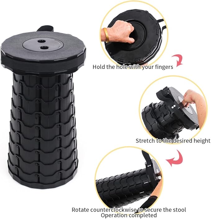 Camping Collapsible Stool | Outdoor Sitting Fishing Telescopic Foldable Travel Seat for Adults | Lightweight Small Portable Stool Holds 400 lbs