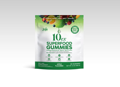Jaje Health 10EX Superfood Gummies with Probiotics, Apple Flavor, Greens & Fruit Extract Blend, Vegan, Sugar Free Daily Supplement