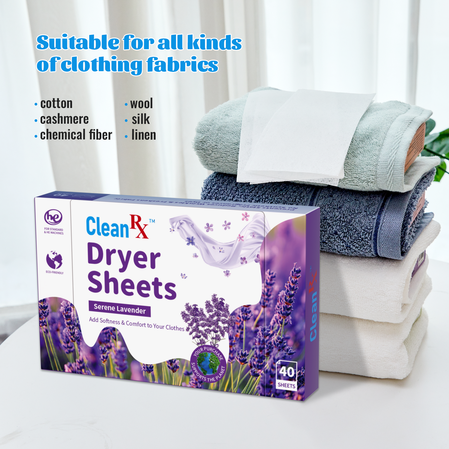 Lavender Fabric Softener Dryer Sheets – 40 Count – Softens & Freshens