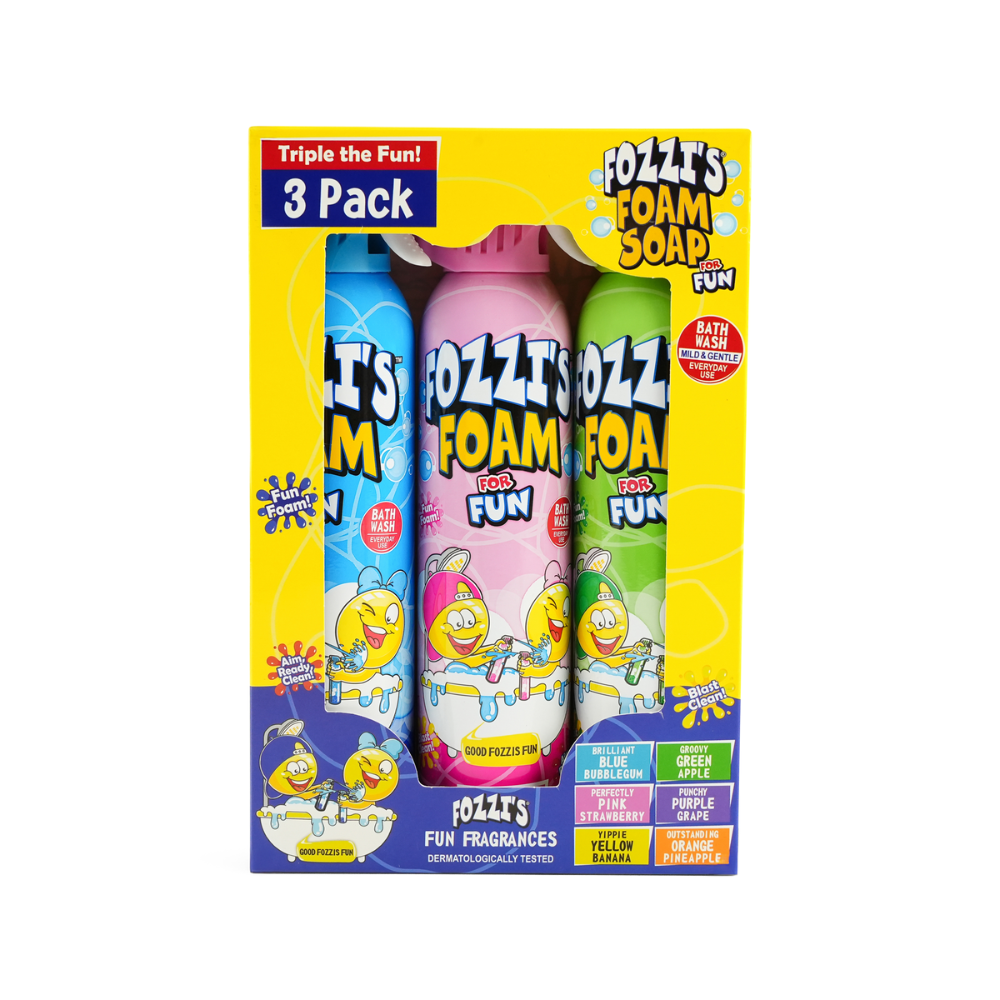 Fozzi’s Foam Soap 3-Pack – Brilliant Blue, Groovy Green & Perfectly Pink – 340ml Each | Fun, Safe & Easy-Clean Bath Foam for Kids