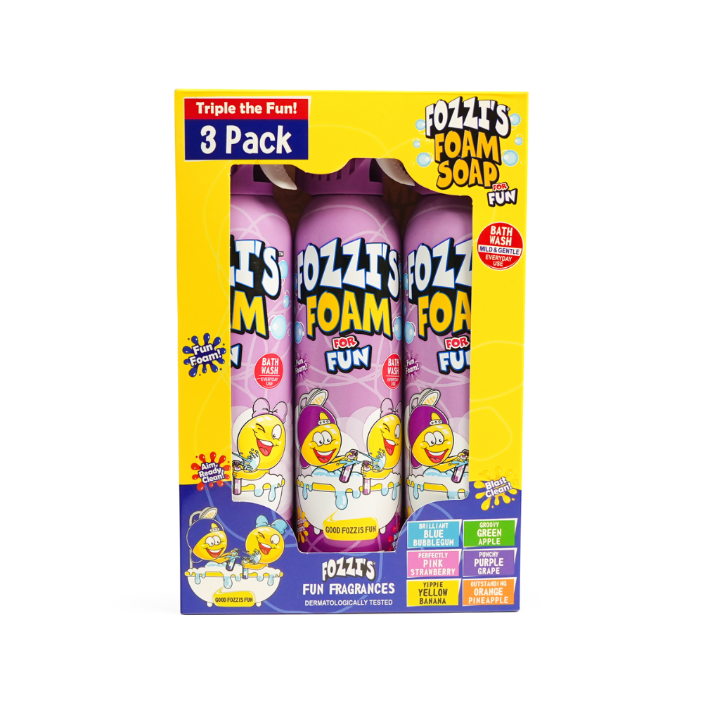 Fozzi’s Foam Soap 3-Pack – Punchy Purple – 340ml Each | Fun, Safe & Easy-Clean Bath Foam for Kids