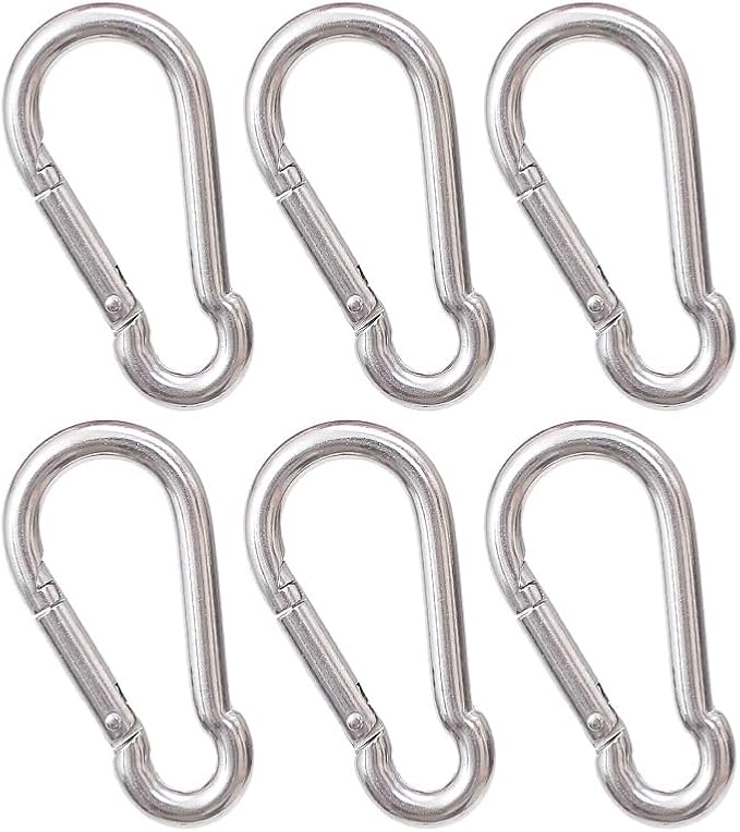 Oval Carabiner Stainless Steel - Small Strong Metal Multitool Carabiner Heavy Duty for Hammocks, Keys, Hanging (6 Pcs)