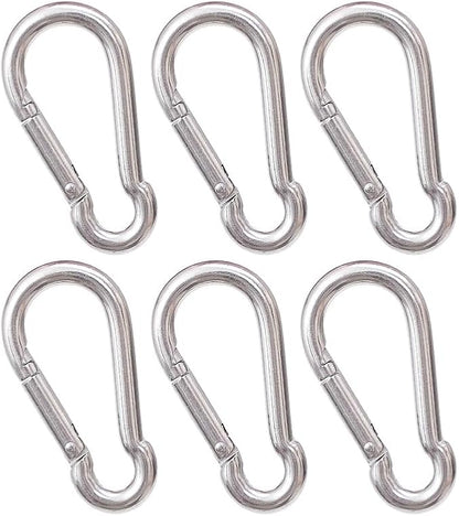 Oval Carabiner Stainless Steel - Small Strong Metal Multitool Carabiner Heavy Duty for Hammocks, Keys, Hanging (6 Pcs)