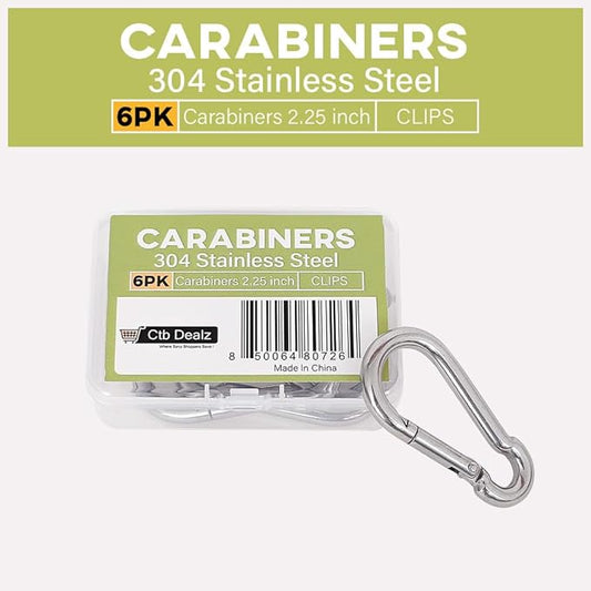 Oval Carabiner Stainless Steel - Small Strong Metal Multitool Carabiner Heavy Duty for Hammocks, Keys, Hanging (6 Pcs)