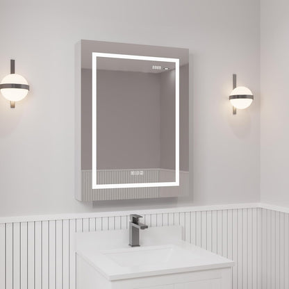 LED Medicine Cabinet with Mirror, Lights, Defogger, Clock & Outlets – Recessed or Surface Mount