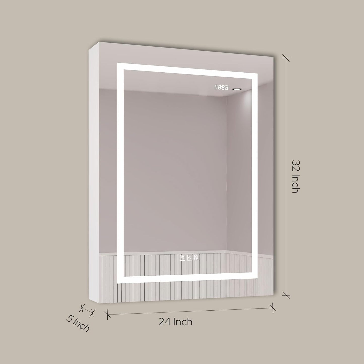 LED Medicine Cabinet with Mirror, Lights, Defogger, Clock & Outlets – Recessed or Surface Mount