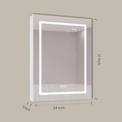 LED Medicine Cabinet with Mirror, Lights, Defogger, Clock & Outlets – Recessed or Surface Mount