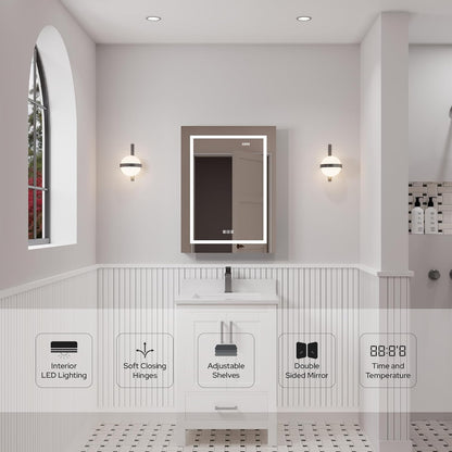 LED Medicine Cabinet with Mirror, Lights, Defogger, Clock & Outlets – Recessed or Surface Mount