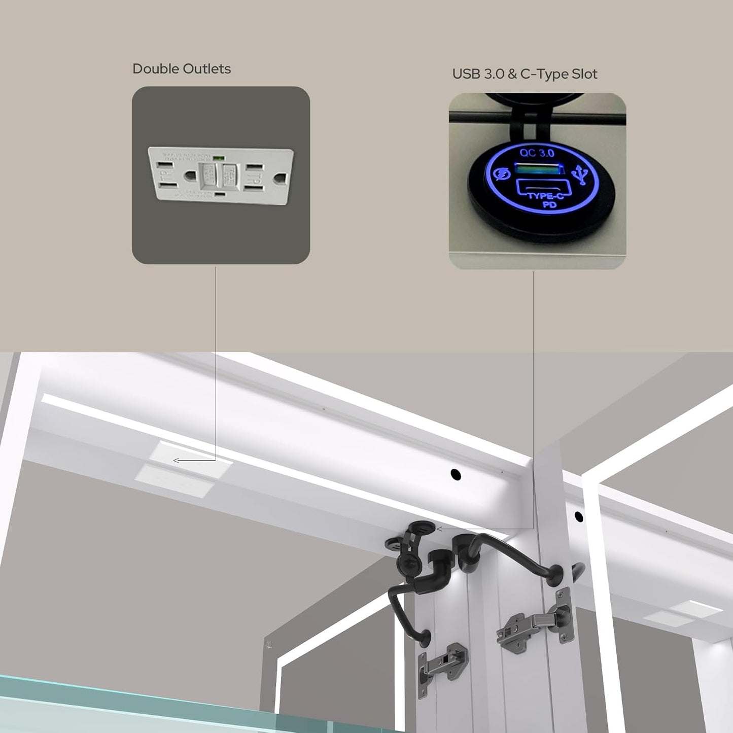 LED Medicine Cabinet with Mirror, Lights, Defogger, Clock & Outlets – Recessed or Surface Mount