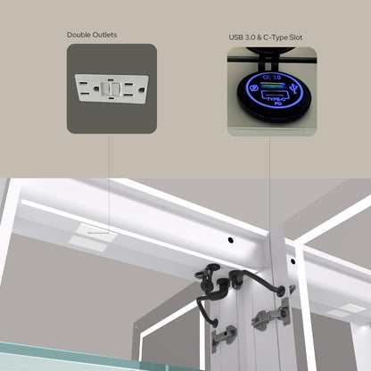 LED Medicine Cabinet with Mirror, Lights, Defogger, Clock & Outlets – Recessed or Surface Mount