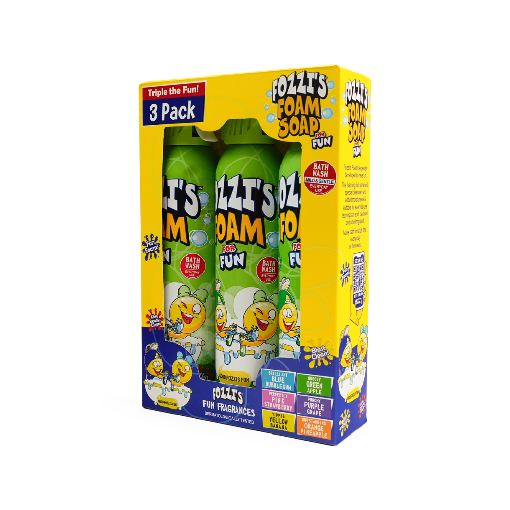 Fozzi’s Foam Soap 3-Pack – Groovy Green – 340ml Each | Fun, Safe & Easy-Clean Bath Foam for Kids