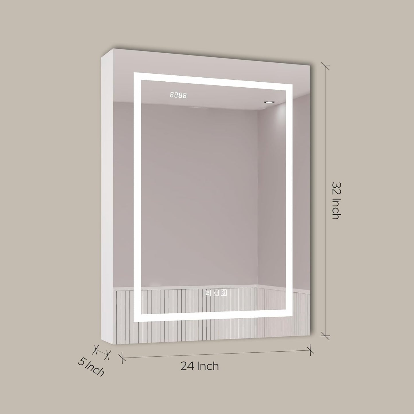 LED Medicine Cabinet with Mirror, Lights, Defogger, Clock & Outlets – Recessed or Surface Mount