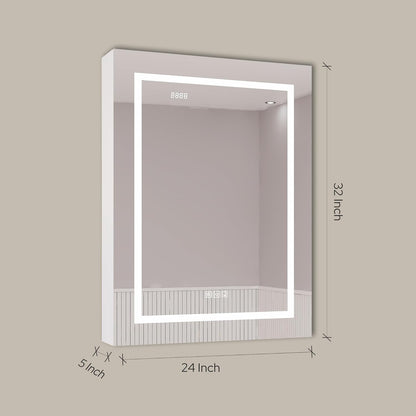 LED Medicine Cabinet with Mirror, Lights, Defogger, Clock & Outlets – Recessed or Surface Mount