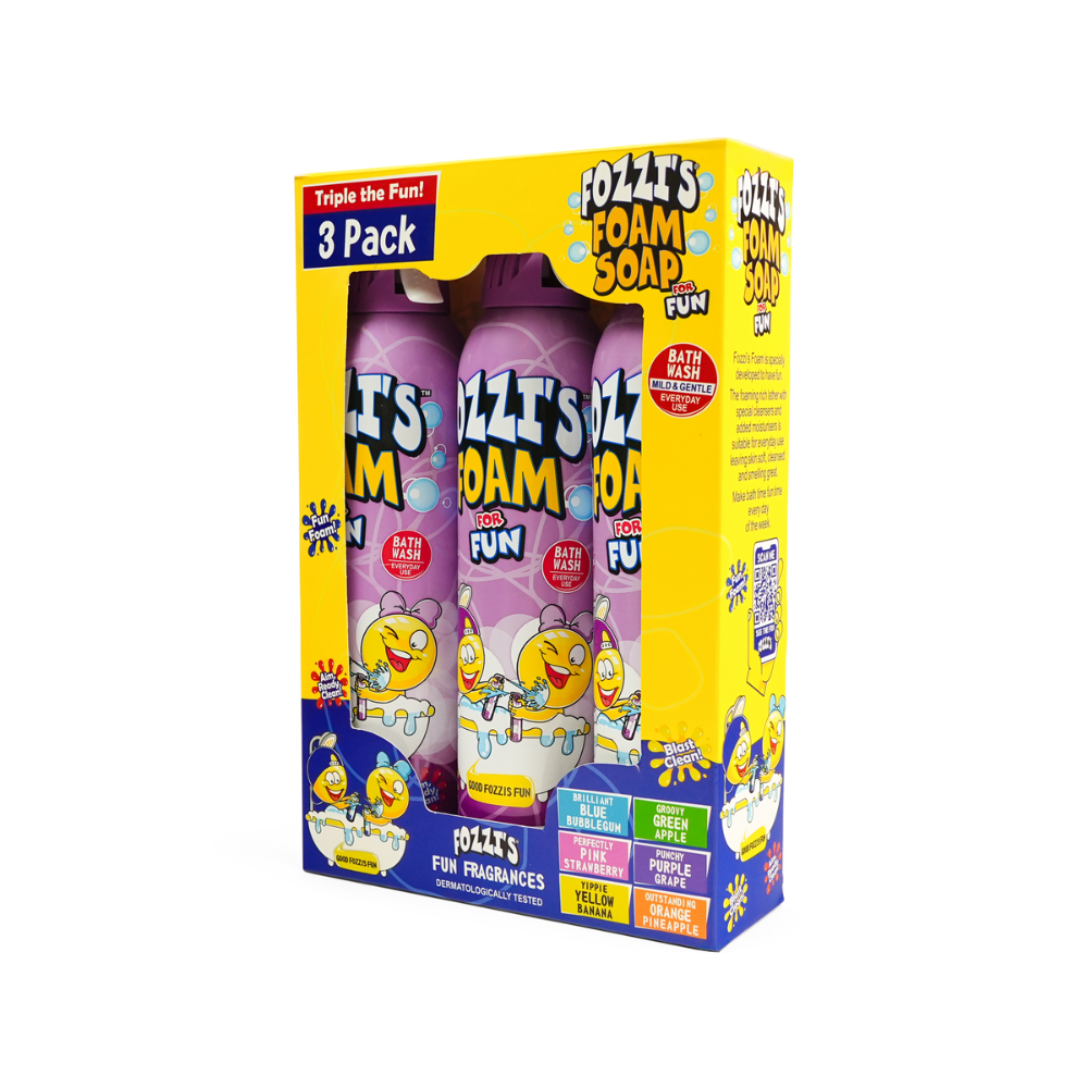 Fozzi’s Foam Soap 3-Pack – Punchy Purple – 340ml Each | Fun, Safe & Easy-Clean Bath Foam for Kids