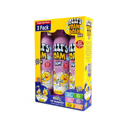 Fozzi’s Foam Soap 3-Pack – Punchy Purple – 340ml Each | Fun, Safe & Easy-Clean Bath Foam for Kids