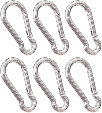 Oval Carabiner Stainless Steel - Small Strong Metal Multitool Carabiner Heavy Duty for Hammocks, Keys, Hanging (6 Pcs)