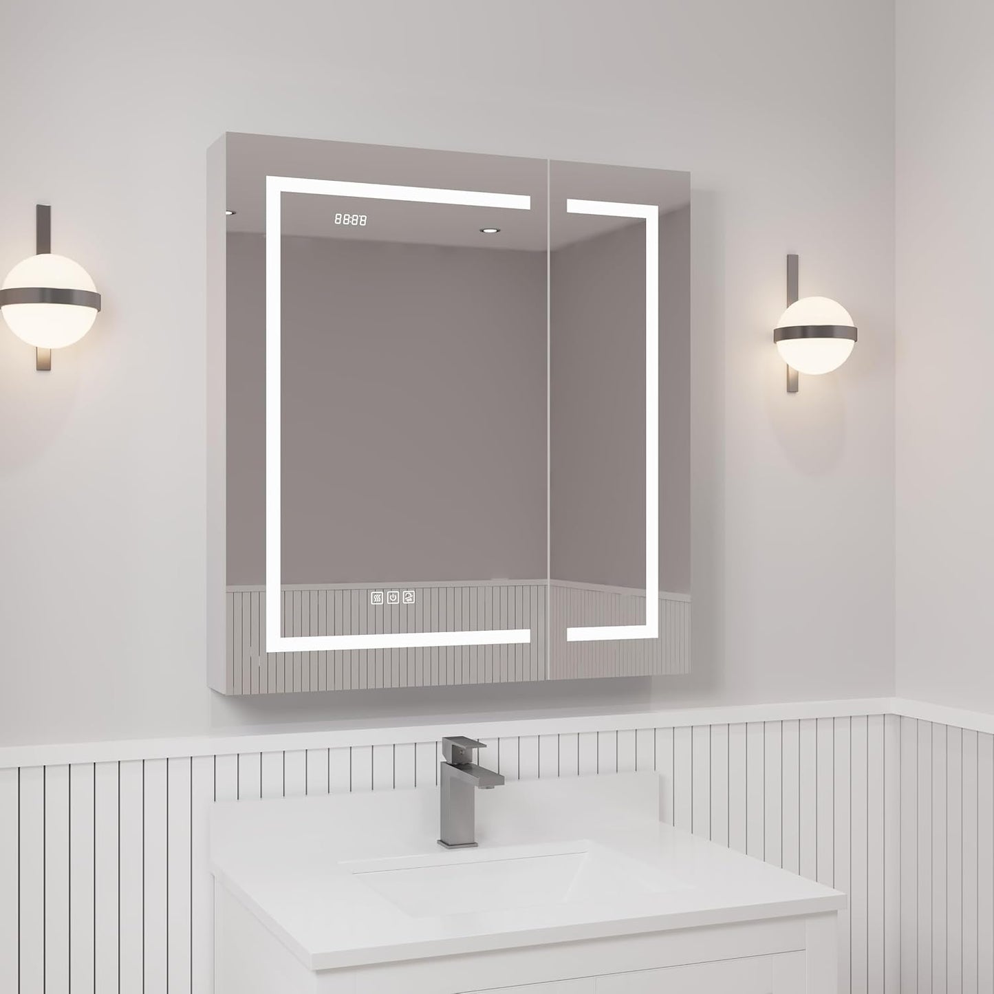 LED Lighted Medicine Cabinet with Mirror, Defogger & USB (30x32)