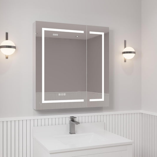LED Lighted Medicine Cabinet with Mirror, Defogger & USB (30x32)