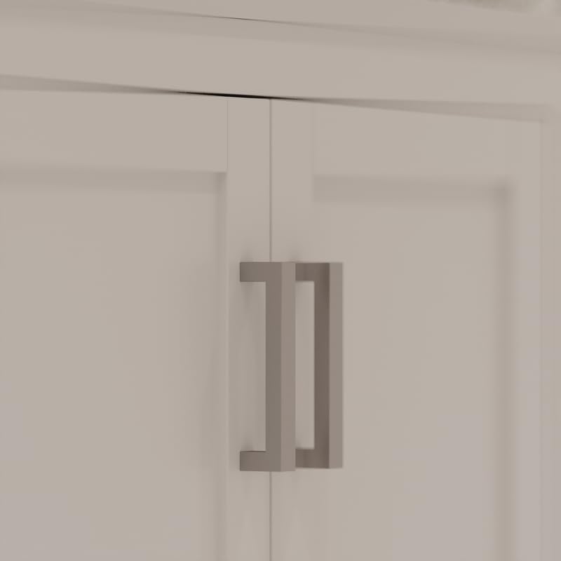 Ayna Decors Rooh 48 Inch White Bathroom Vanity with Sink, Quartz Countertop, 2 Soft Closing Doors, and 7 Full Extension Drawers, Brushed Nickel Hardware