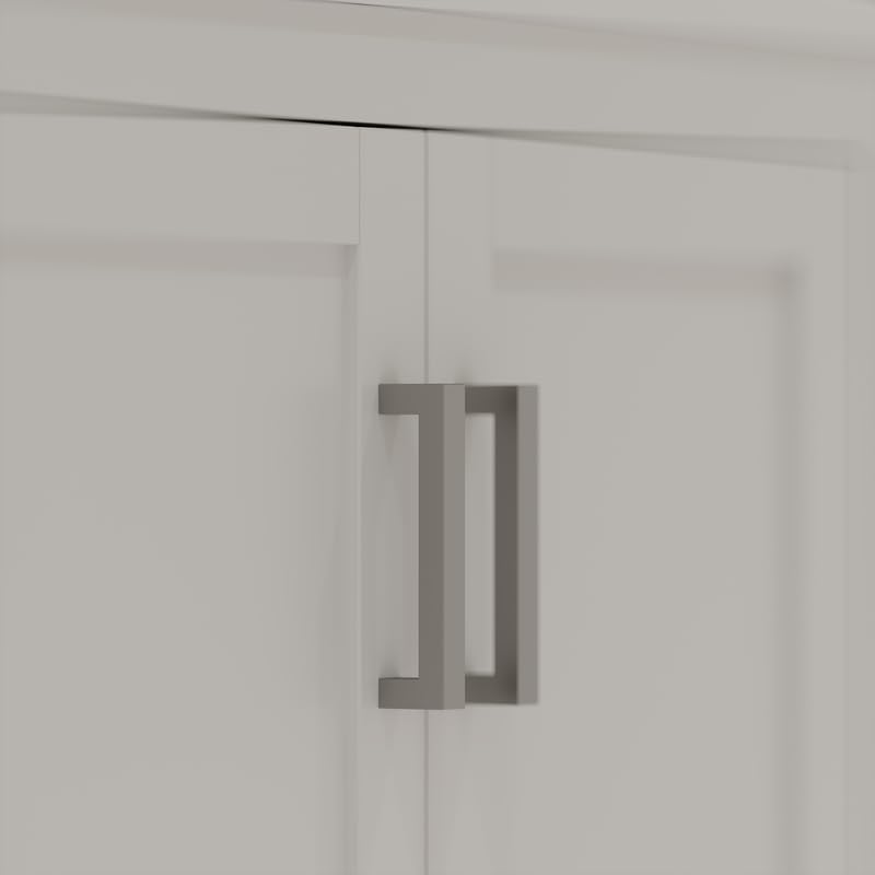 Ayna Decors Maya 48 Inch White Bathroom Vanity with Sink, Quartz Countertop, 2 Soft Closing Doors, and 7 Full Extension Drawers, Brushed Nickel Hardware