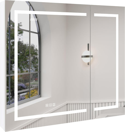 LED Lighted Medicine Cabinet 36x32 with Mirror, Defogger & Outlets