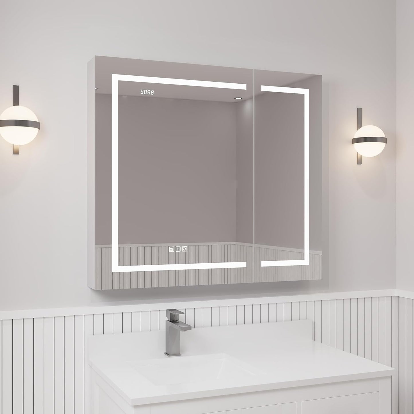 LED Lighted Medicine Cabinet 36x32 with Mirror, Defogger & Outlets