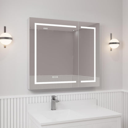 LED Lighted Medicine Cabinet 36x32 with Mirror, Defogger & Outlets