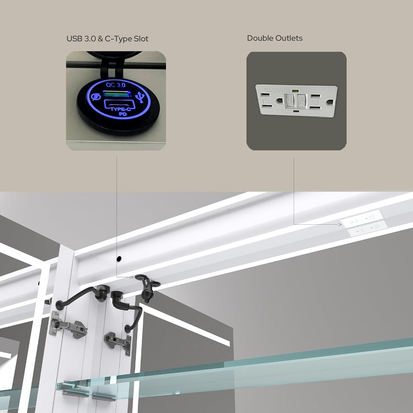 LED Lighted Medicine Cabinet 36x32 with Mirror, Defogger & Outlets