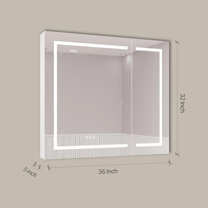 LED Lighted Medicine Cabinet 36x32 with Mirror, Defogger & Outlets