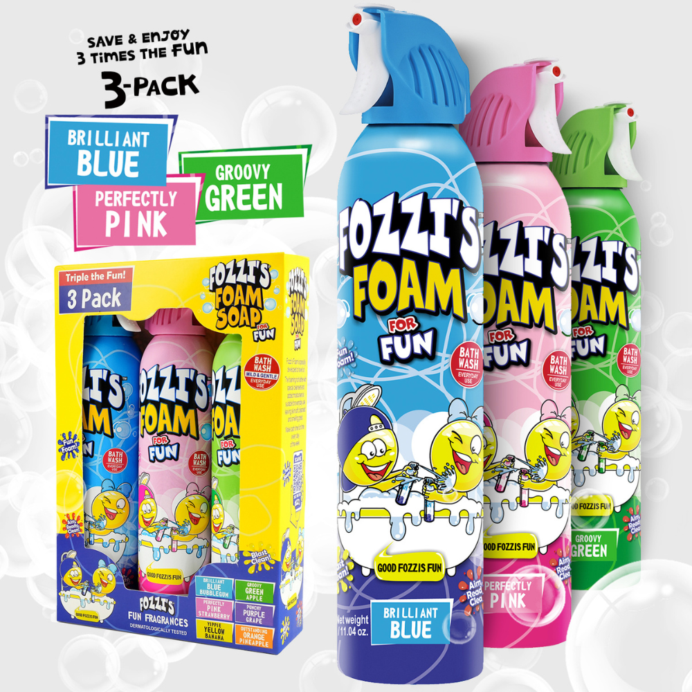 Fozzi’s Foam Soap 3-Pack – Brilliant Blue, Groovy Green & Perfectly Pink – 340ml Each | Fun, Safe & Easy-Clean Bath Foam for Kids