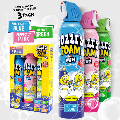 Fozzi’s Foam Soap 3-Pack – Brilliant Blue, Groovy Green & Perfectly Pink – 340ml Each | Fun, Safe & Easy-Clean Bath Foam for Kids